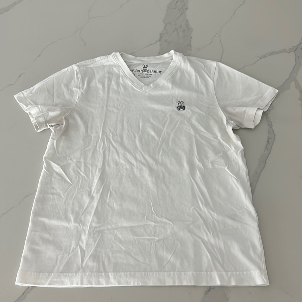 White V-Neck Psycho Bunny Tshirt Size 3(XS)